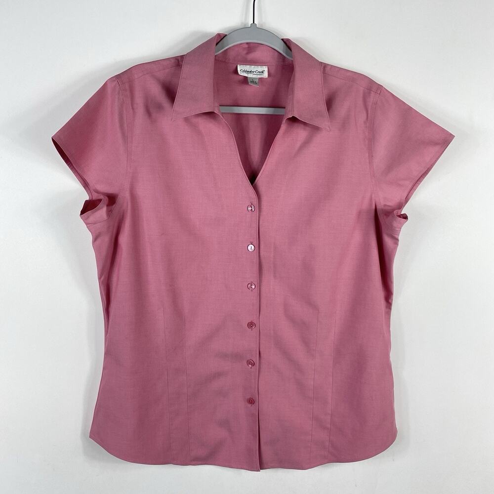 Coldwater Creek Button Shirt Large Pink Top Short Sleeve 100% Cotton